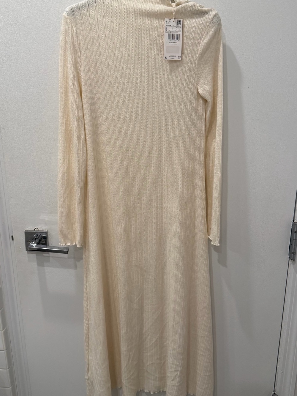 Mango Cream Ribbed Long-Sleeve Maxi Dress
